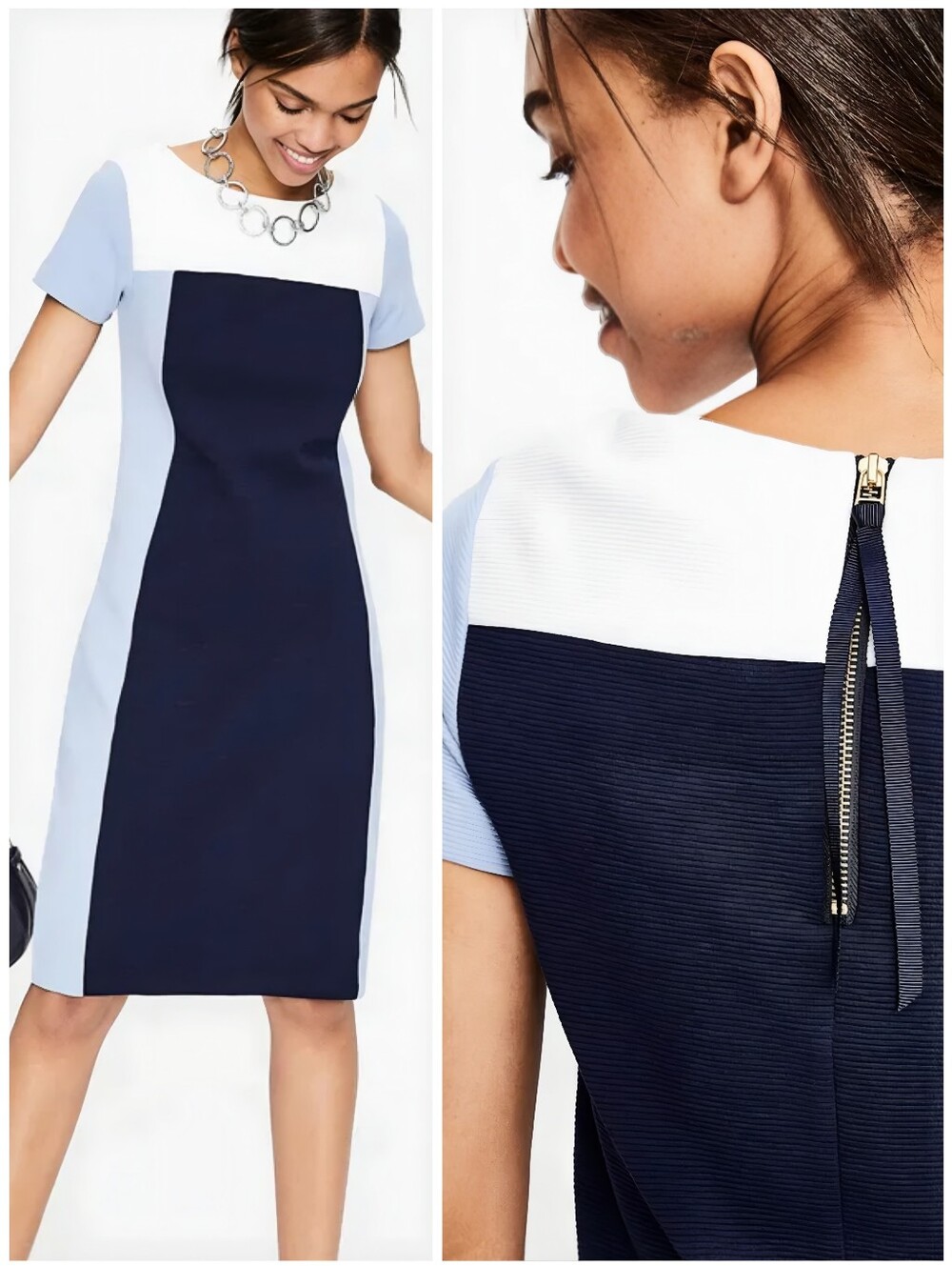 Boden Blue Color Block Textured Ottoman Dress, 6